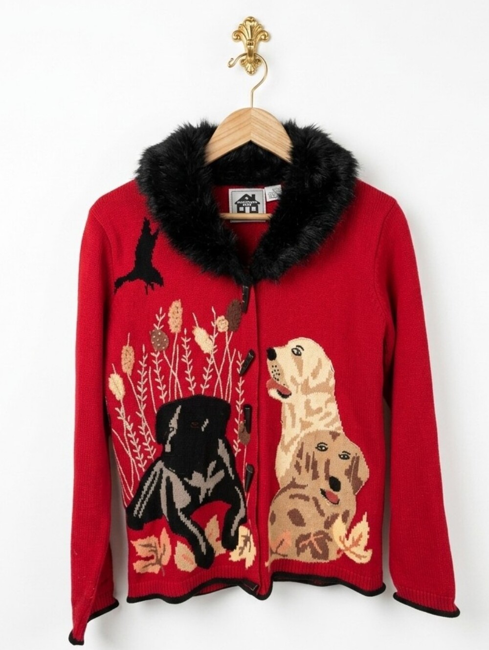 Storybook Knit Labrador Retriever Dogs Cardigan Size 1X Rare